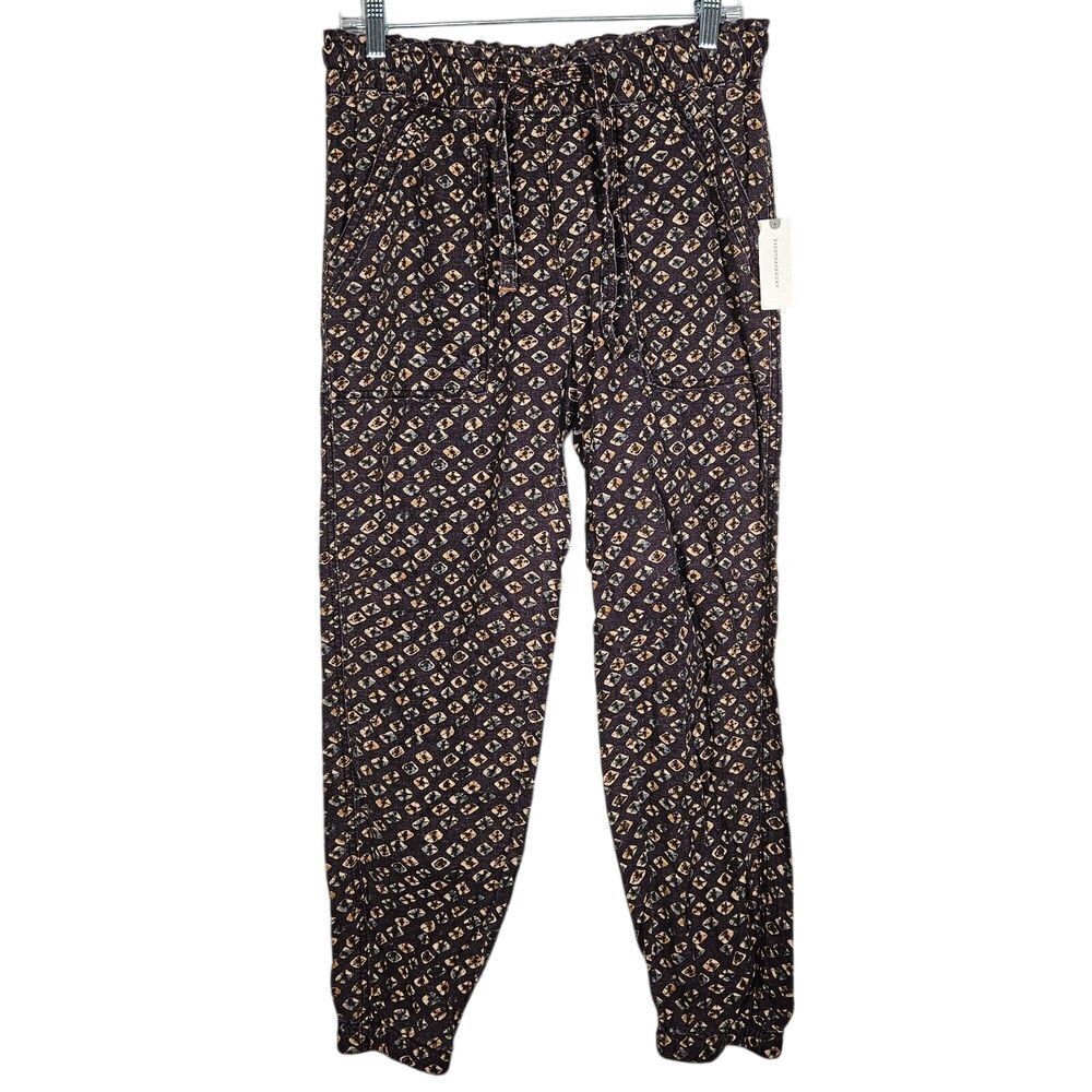Anthropologie‎ Pants sz M Rhys Linen Blend Utility Joggers Purple Drawstring NEW
